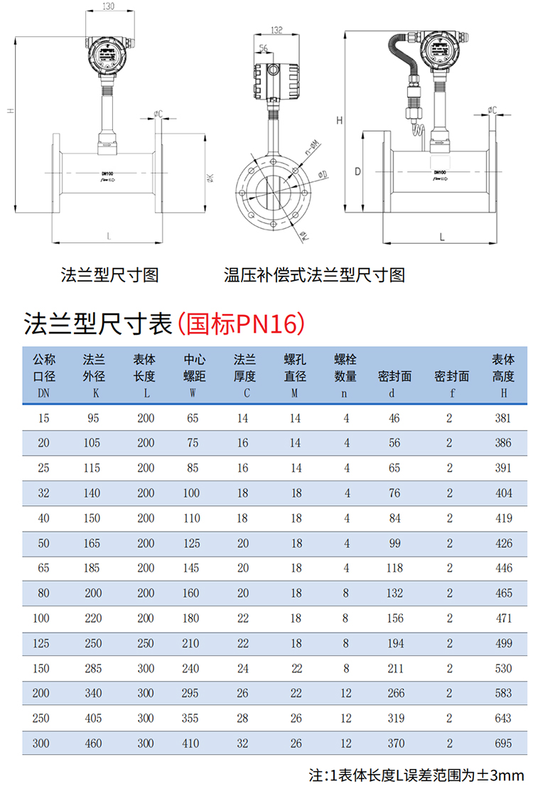 飽和蒸汽流量計法蘭式尺寸圖
